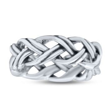 Double Braided Celtic Knot Criss Cross Oxidized Rounded  Band Thumb Ring